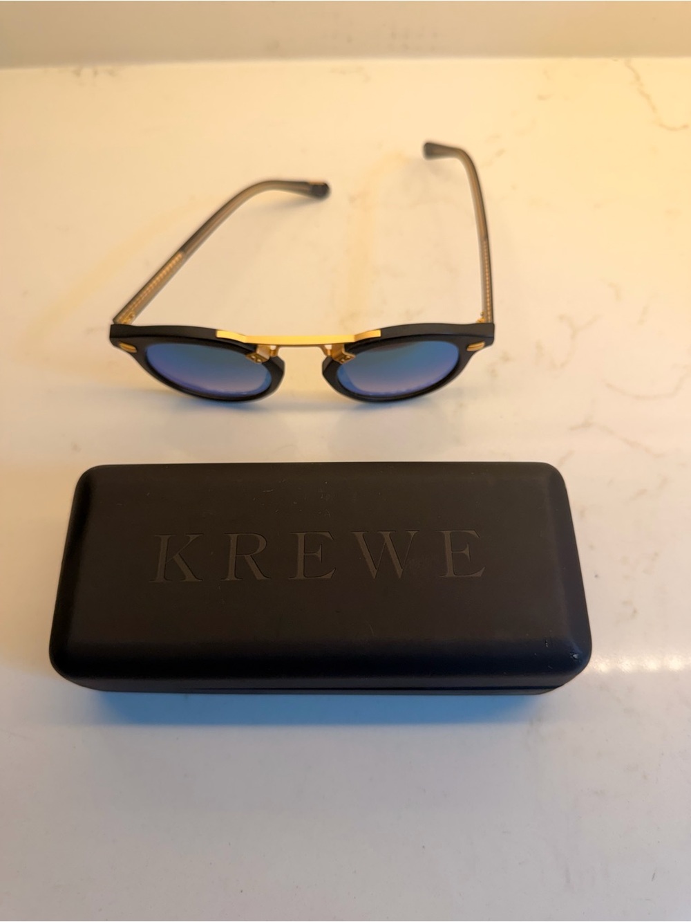 KREWE Black & Gold Sunglasses with Blue Mirrored Lenses - Picture 9 of 10